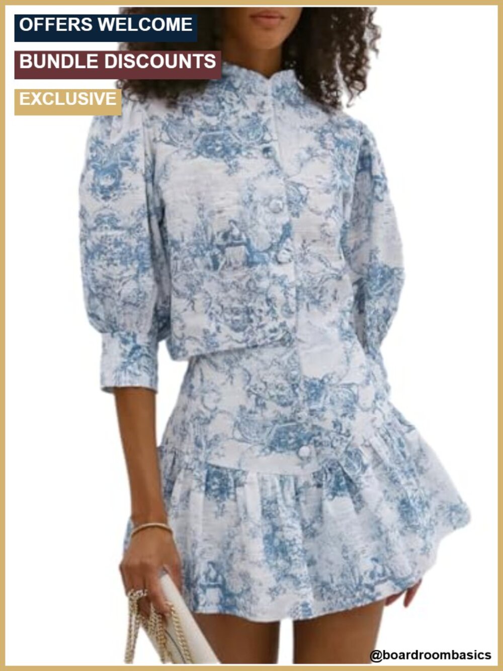 Floral Two Piece Skirt Set Women 3/4 Bishop Sleeve Button Down Pleated Mini